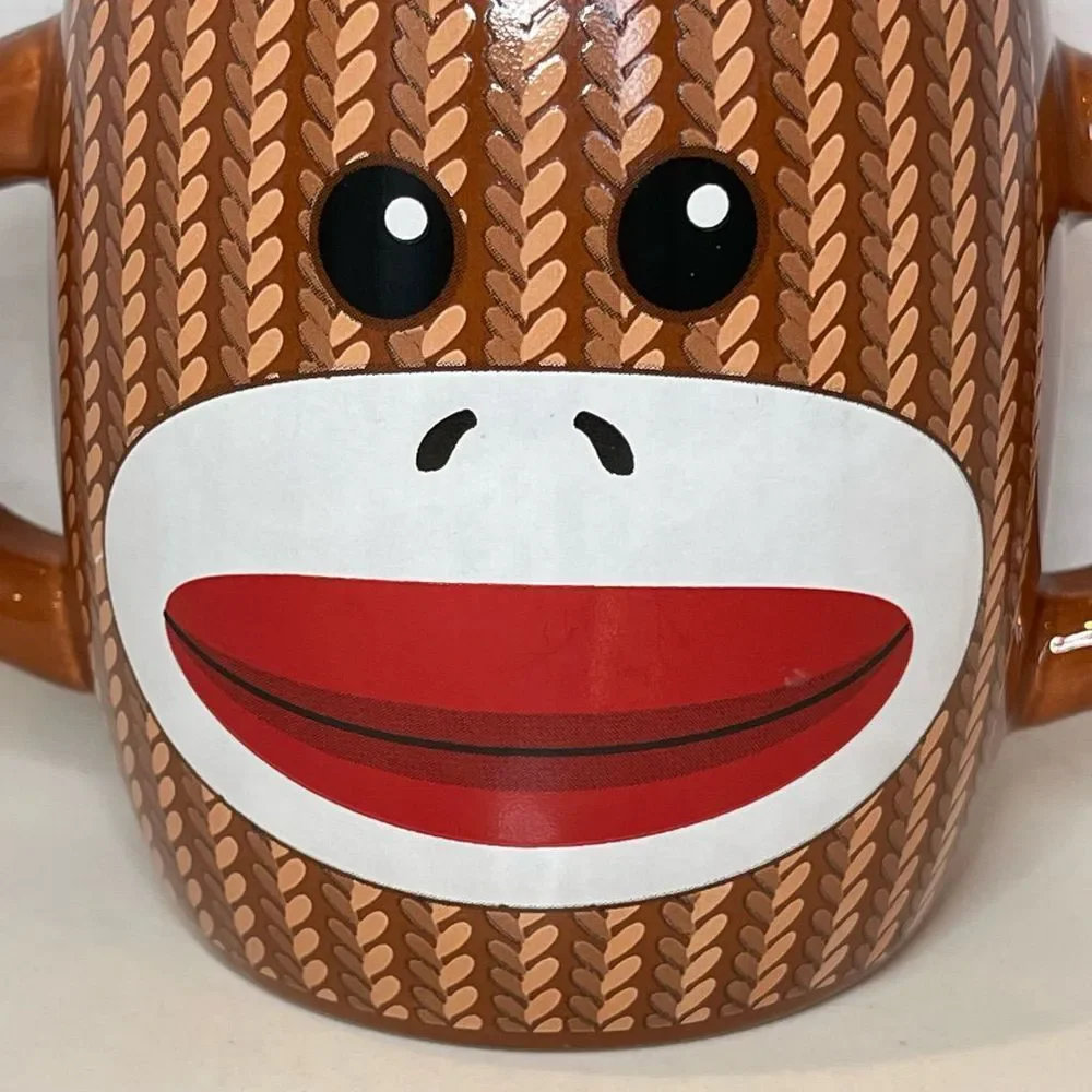 Cutest sock monkey coffee cup mug double handle - Picture 3 of 5